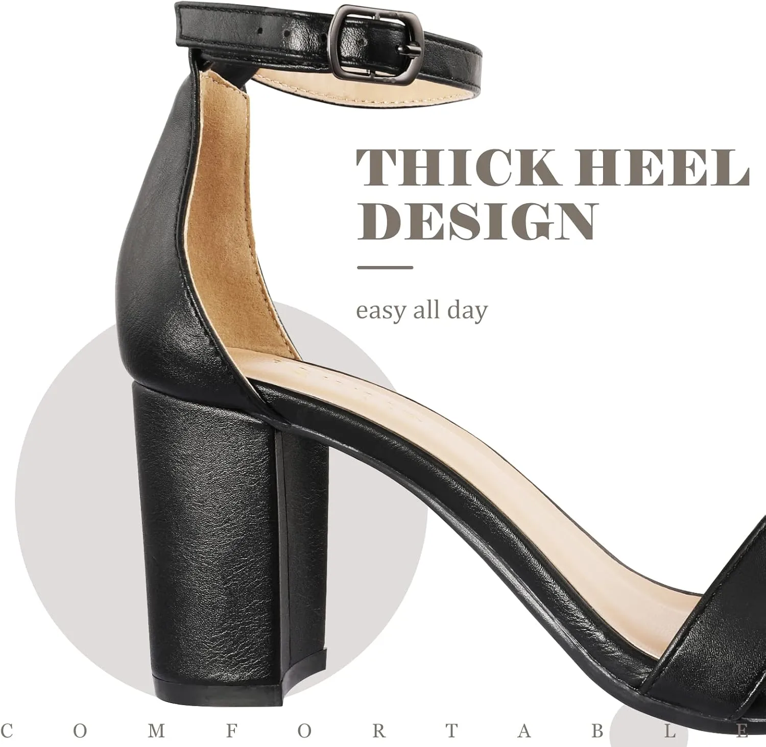 Ankis Heels for Women Open Toe Ankle Strap Chunky Heel Sandals 2.75 Inch