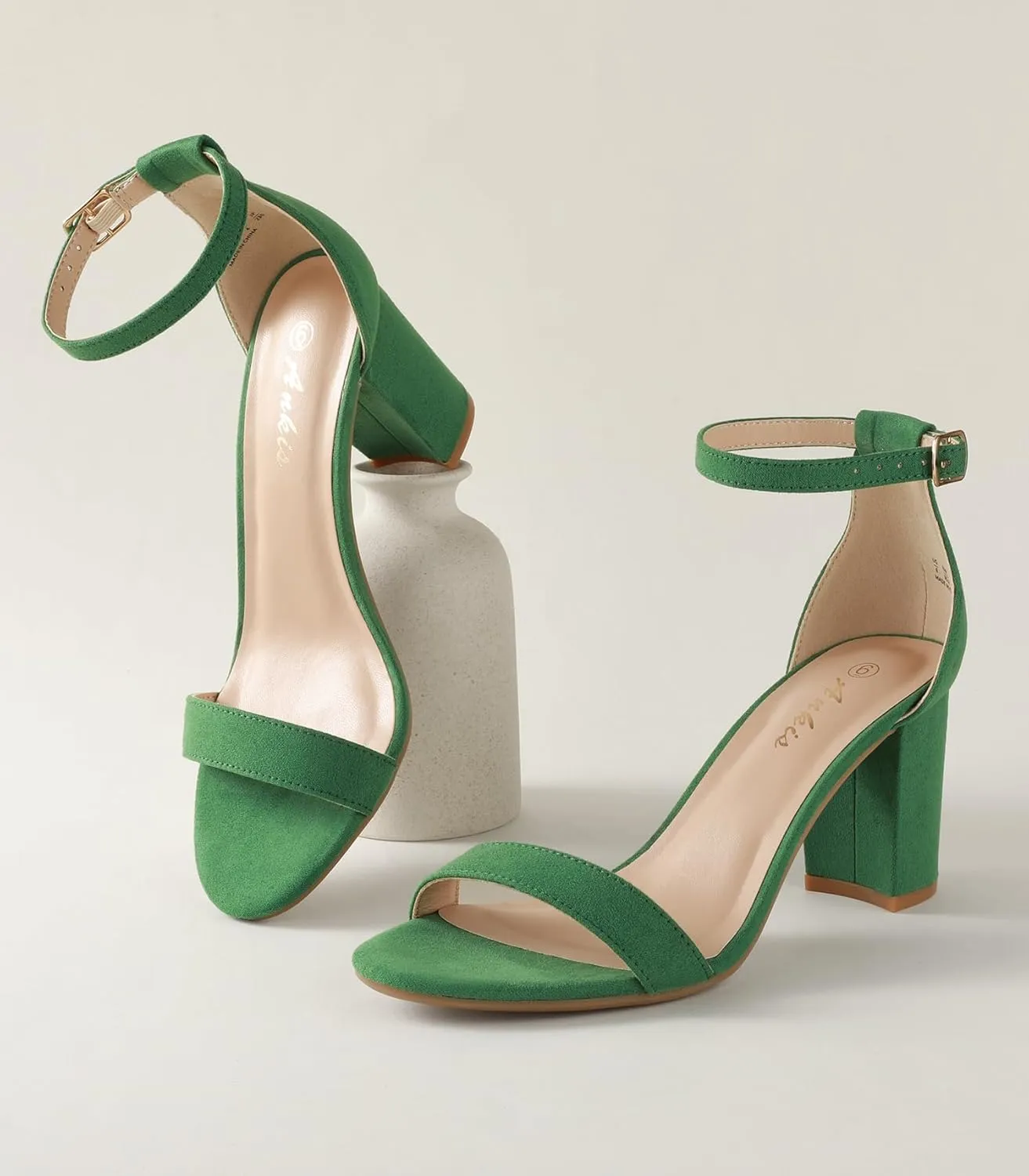 Ankis Heels for Women Open Toe Ankle Strap Chunky Heel Sandals 2.75 Inch