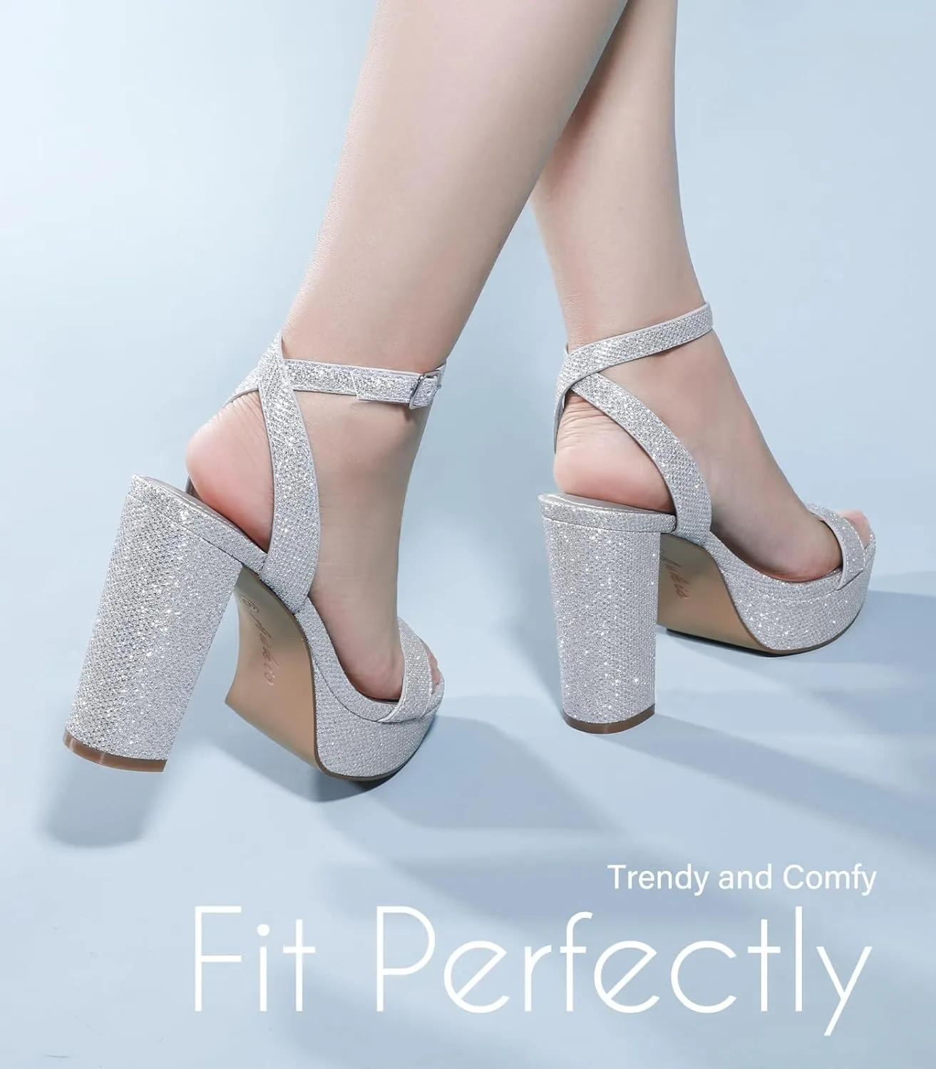 Ankis Platform Heels for Women 4 Inches Chunky Heels Sandals for Women Comfy Open Toe Block Heeled Sandals Nude White Silver Gold Black Ankle Strappy Heels for Women