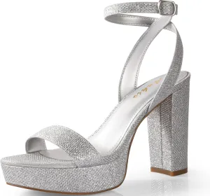 Ankis Platform Heels for Women 4 Inches Chunky Heels Sandals for Women Comfy Open Toe Block Heeled Sandals Nude White Silver Gold Black Ankle Strappy Heels for Women