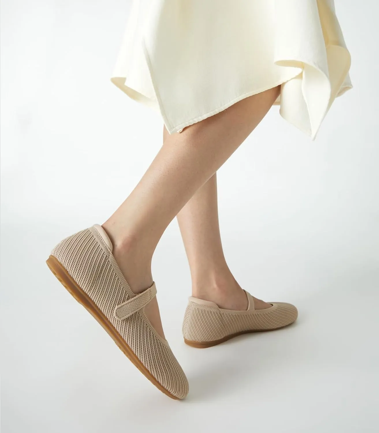 Arromic Ballet Flats for Women Round Toe Mary Jane Shoes Comfortable Dressy Women Flats Adjustable Straps Washable Knit Slip On Shoes