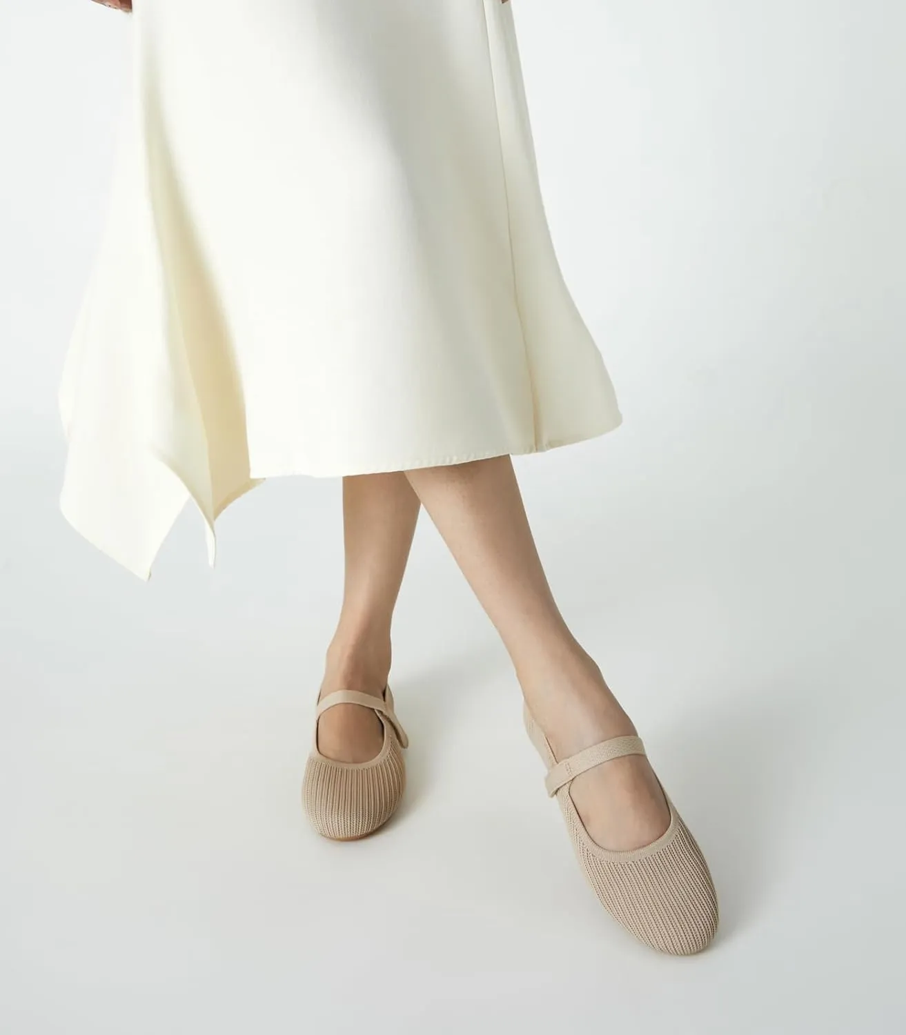 Arromic Ballet Flats for Women Round Toe Mary Jane Shoes Comfortable Dressy Women Flats Adjustable Straps Washable Knit Slip On Shoes