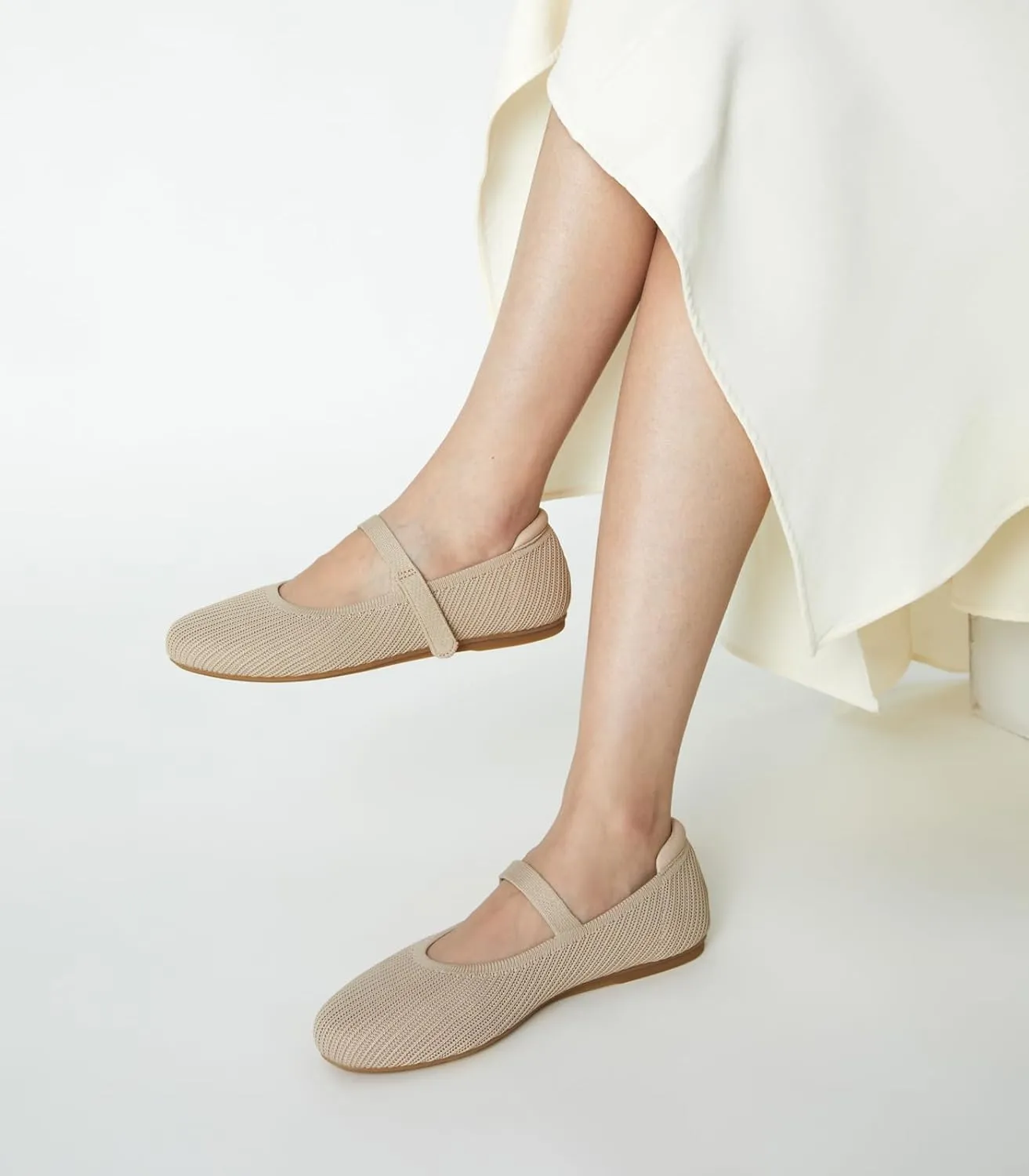 Arromic Ballet Flats for Women Round Toe Mary Jane Shoes Comfortable Dressy Women Flats Adjustable Straps Washable Knit Slip On Shoes