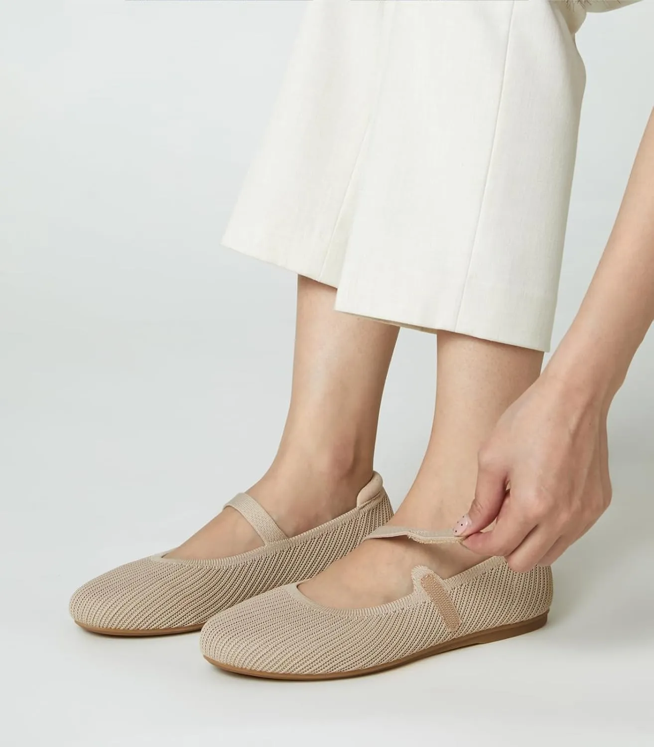 Arromic Ballet Flats for Women Round Toe Mary Jane Shoes Comfortable Dressy Women Flats Adjustable Straps Washable Knit Slip On Shoes
