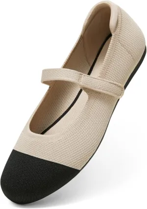 Arromic Ballet Flats for Women Round Toe Mary Jane Shoes Comfortable Dressy Women Flats Adjustable Straps Washable Knit Slip On Shoes