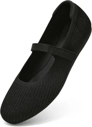 Arromic Ballet Flats for Women Round Toe Mary Jane Shoes Comfortable Dressy Women Flats Adjustable Straps Washable Knit Slip On Shoes