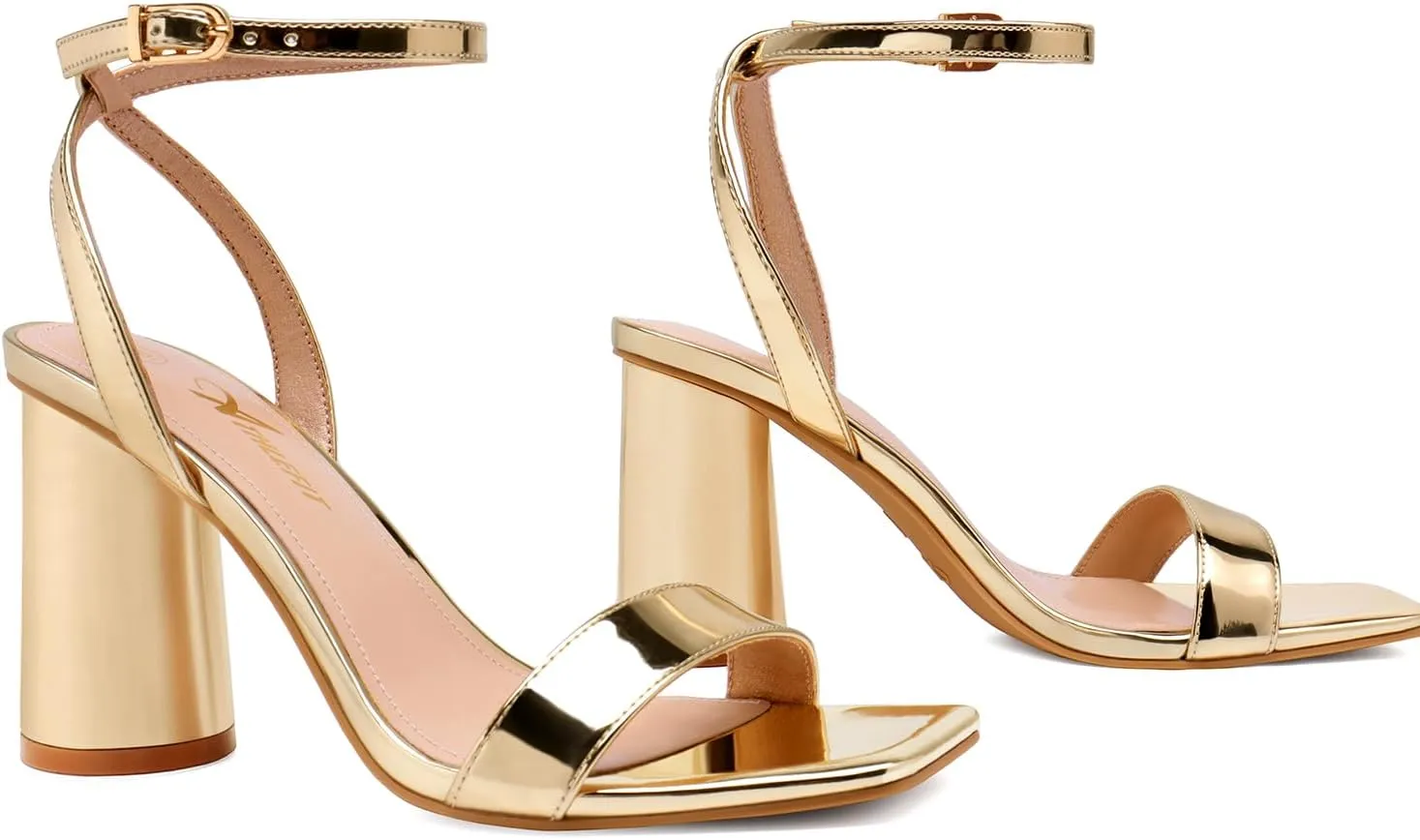 Athlefit Women's Strappy Chunky Block Heels Fashion Square Open Toe Heeled Sandals Ankle Strap Wedding Party Shoes