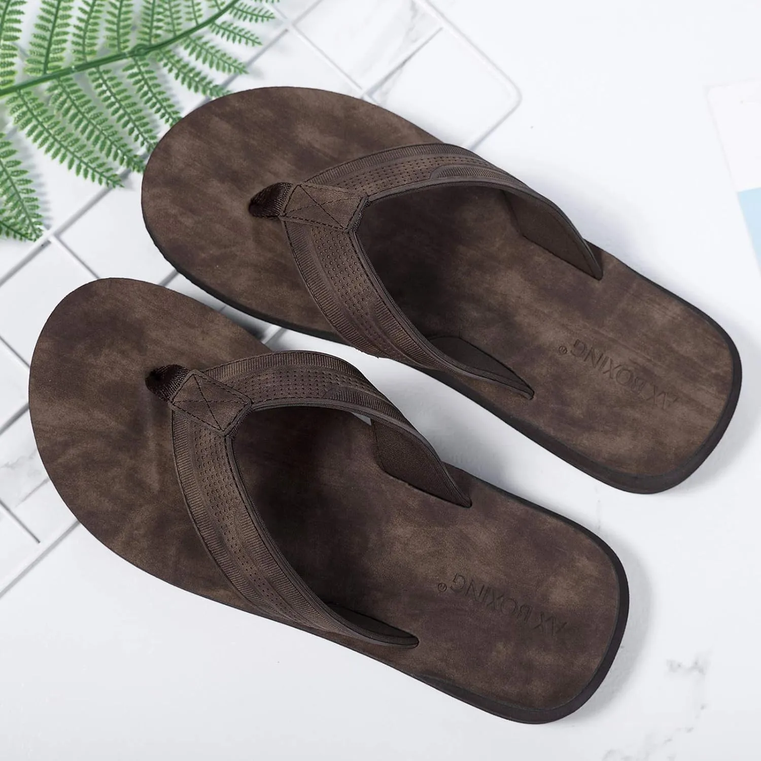 AX BOXING Mens Flip Flops Leather Thong Sandals Casual Comfort Slides Slippers