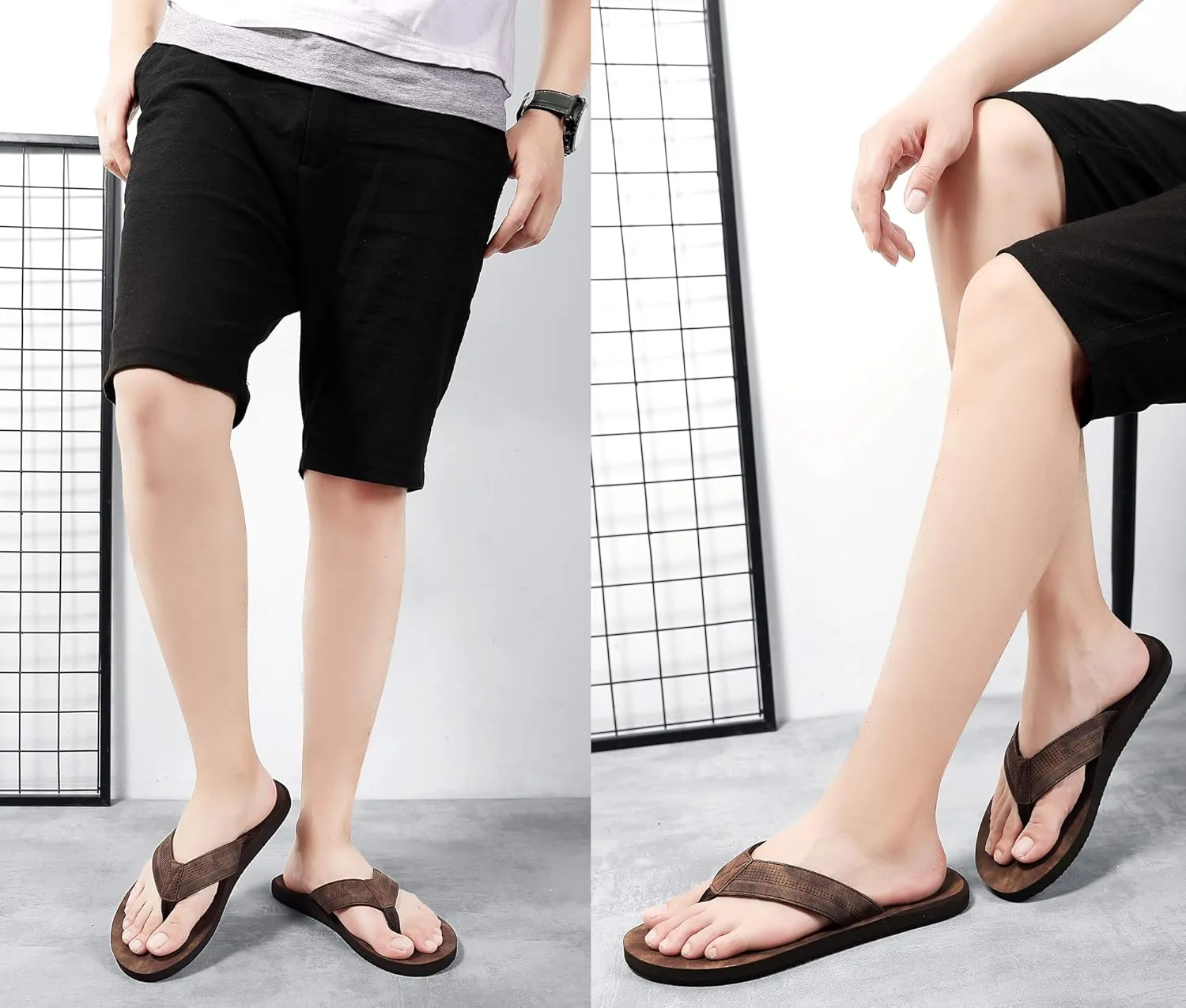 AX BOXING Mens Flip Flops Leather Thong Sandals Casual Comfort Slides Slippers