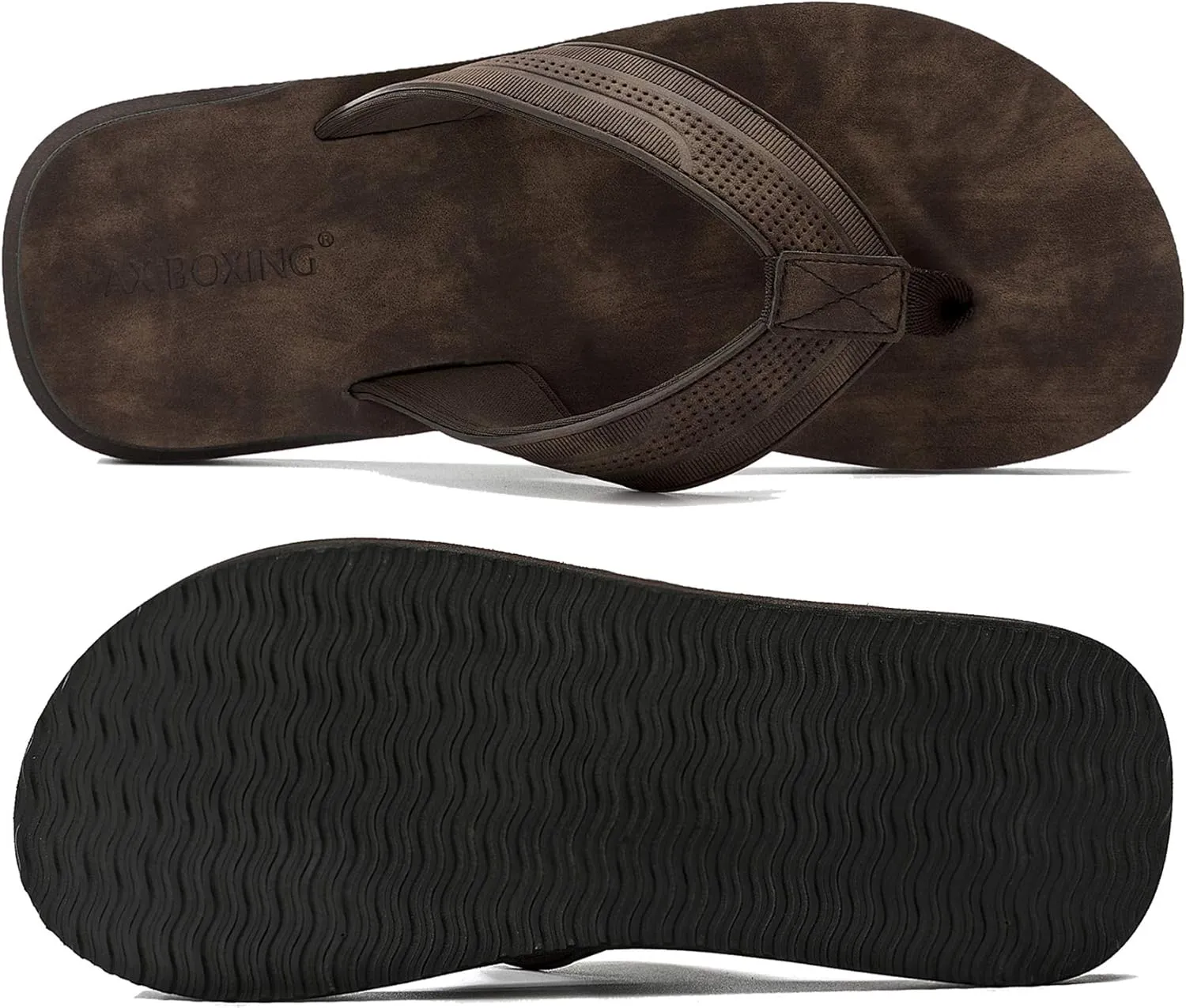 AX BOXING Mens Flip Flops Leather Thong Sandals Casual Comfort Slides Slippers