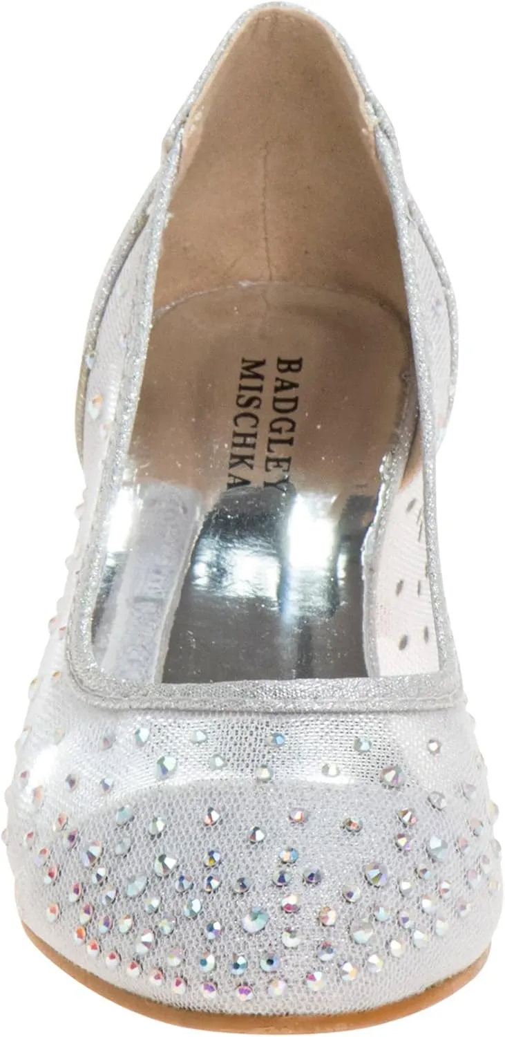 Badgley Mischka Girl's Rosa Rhinestone Studded Mesh Heel Dress Closed Toe Pumps (Little Big Kid)