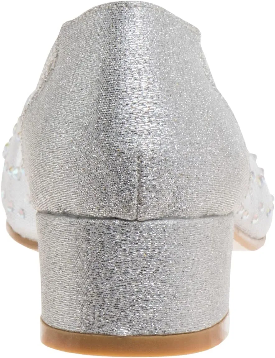 Badgley Mischka Girl's Rosa Rhinestone Studded Mesh Heel Dress Closed Toe Pumps (Little Big Kid)