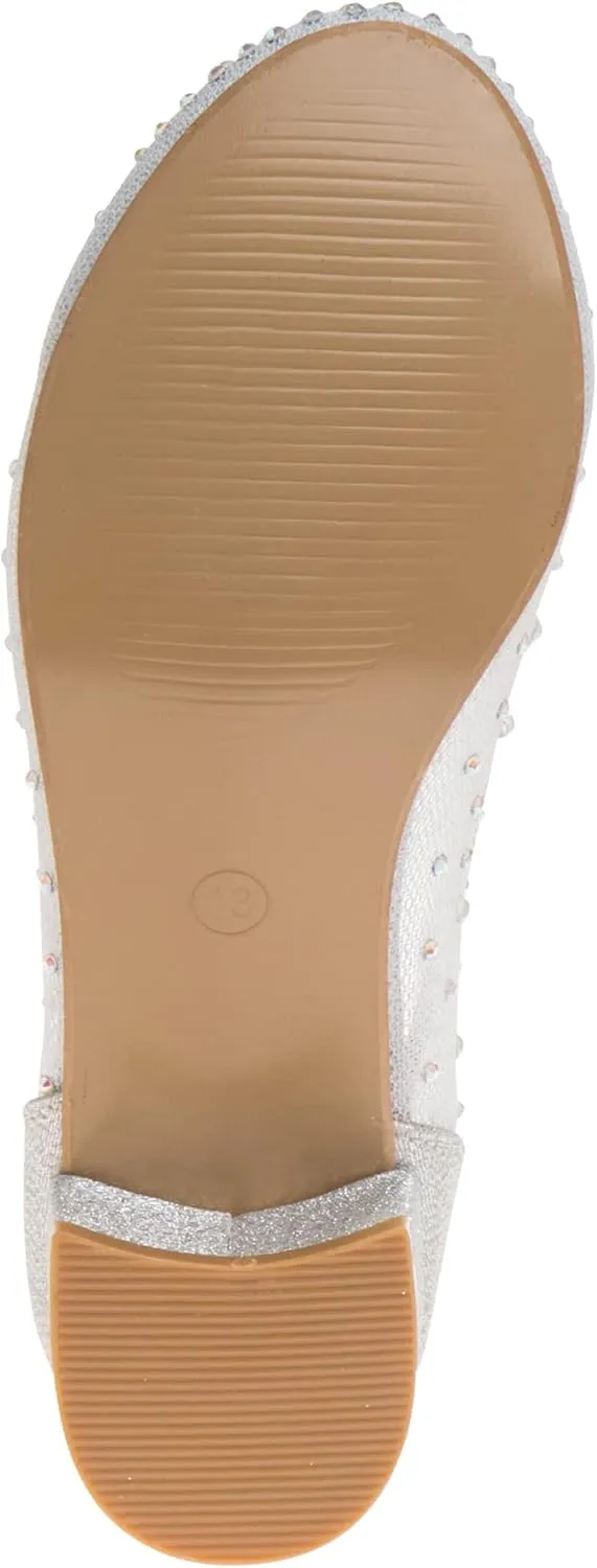 Badgley Mischka Girl's Rosa Rhinestone Studded Mesh Heel Dress Closed Toe Pumps (Little Big Kid)