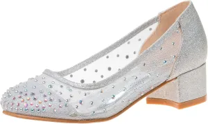 Badgley Mischka Girl's Rosa Rhinestone Studded Mesh Heel Dress Closed Toe Pumps (Little Big Kid)