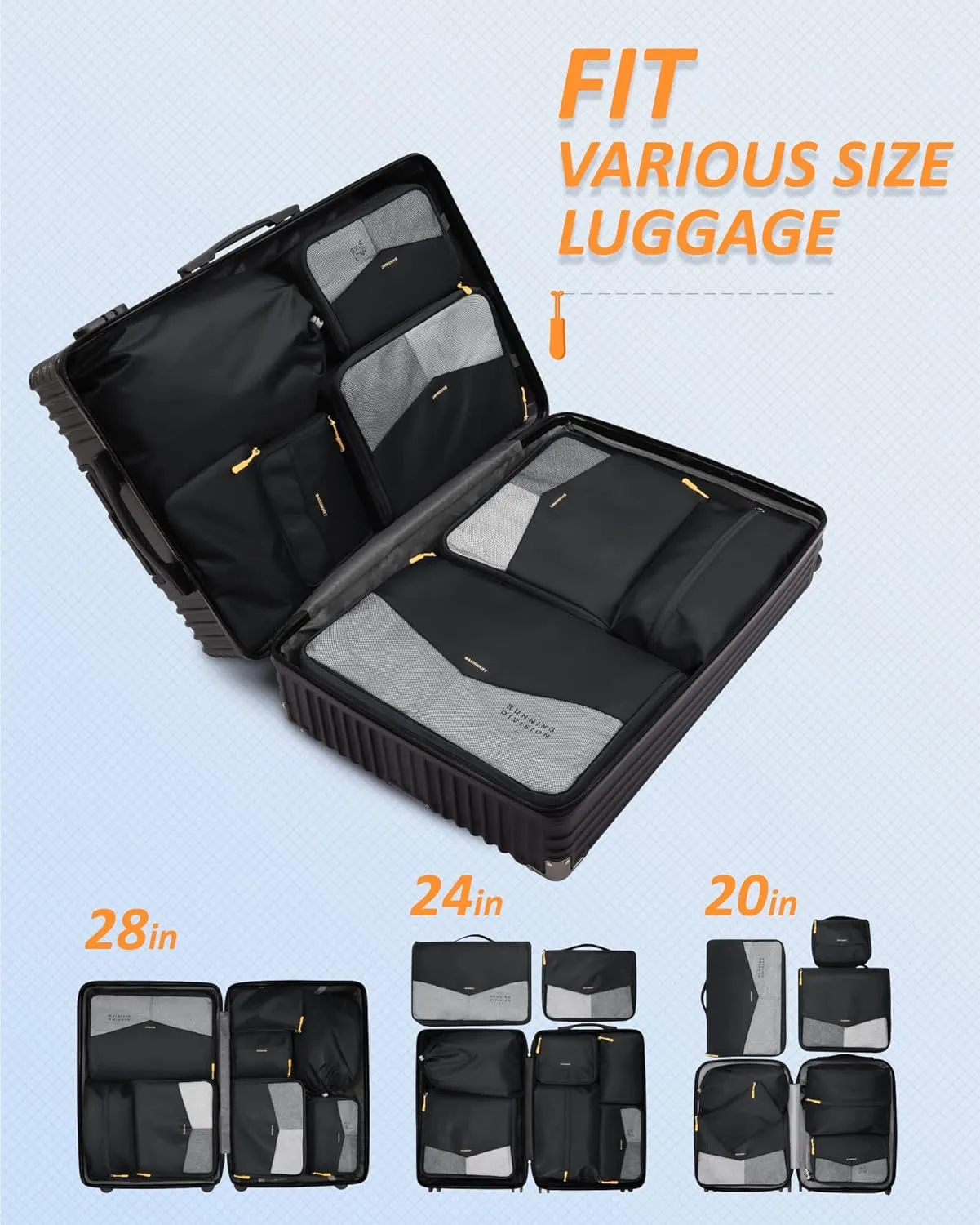 BAGSMART Packing Cubes for Suitcase, 8 Set Travel Organizers, Lightweight Cubes With Laundry Bag, Durable Luggage Organizer Set With Shoe Bag