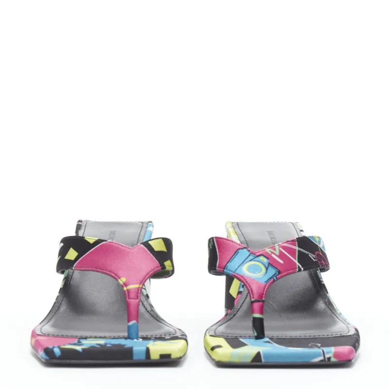 BALENCIAGA 2020 floral satin square toe mid heel mule thong sandals EU35