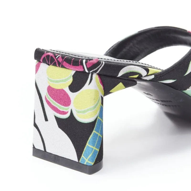BALENCIAGA 2020 floral satin square toe mid heel mule thong sandals EU35