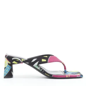 BALENCIAGA 2020 floral satin square toe mid heel mule thong sandals EU35
