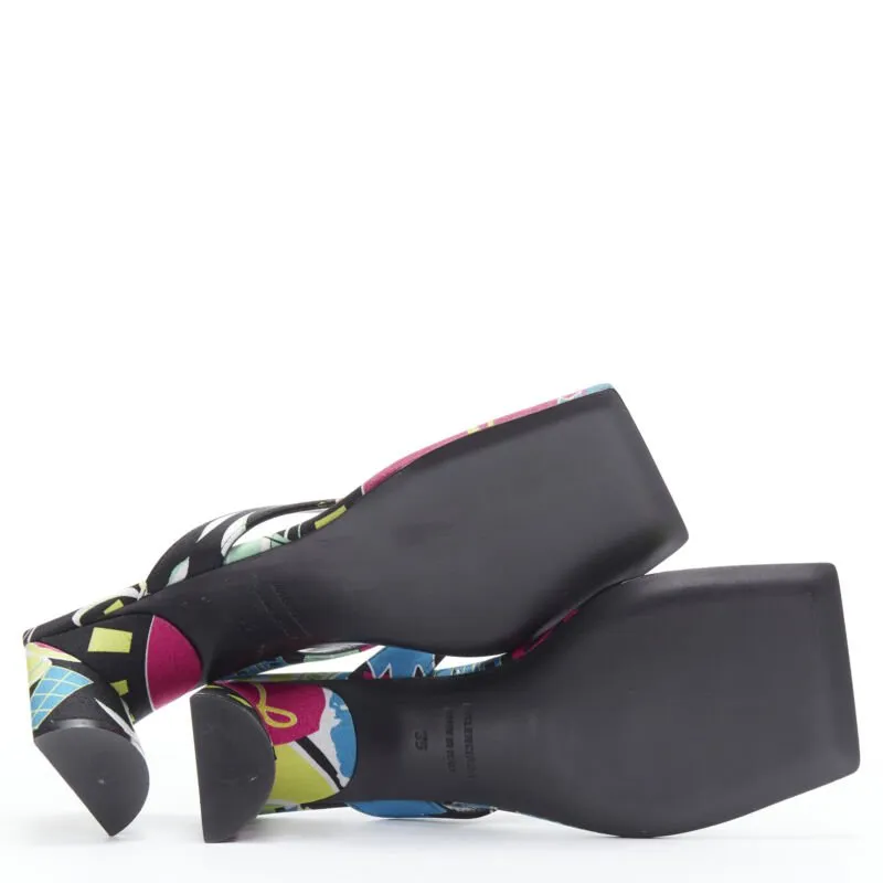 BALENCIAGA 2020 floral satin square toe mid heel mule thong sandals EU35