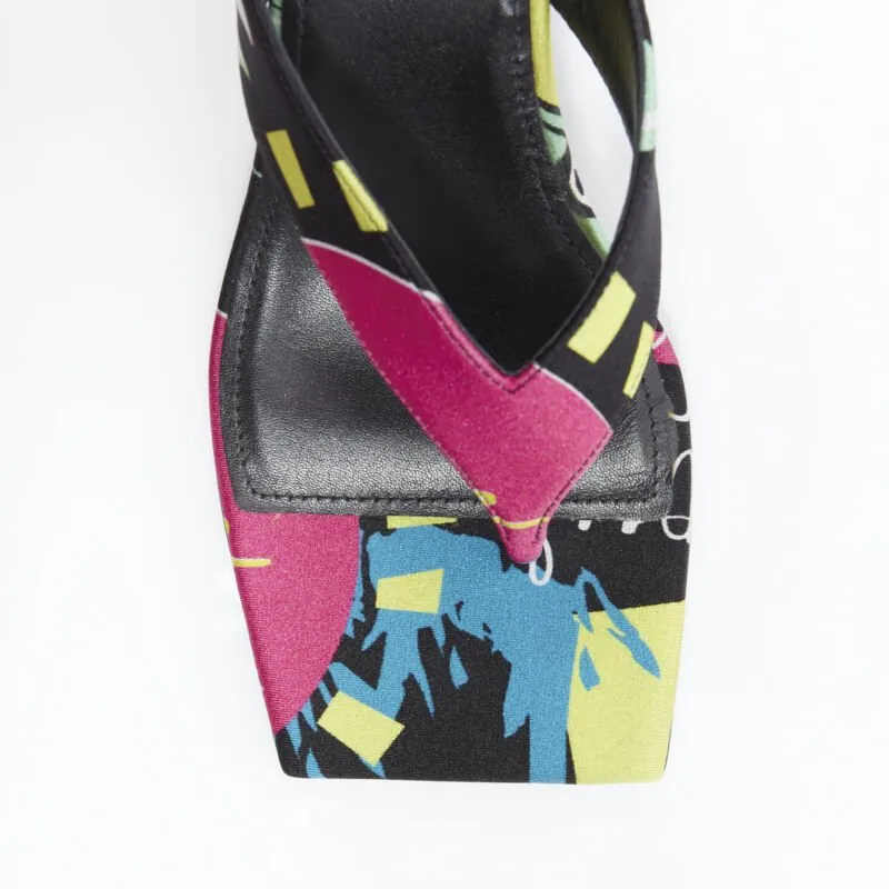 BALENCIAGA 2020 floral satin square toe mid heel mule thong sandals EU35