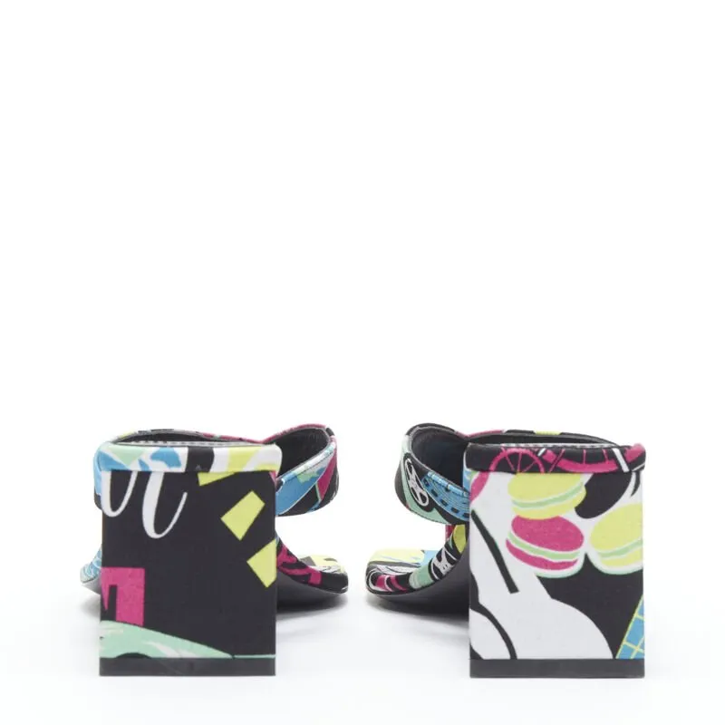 BALENCIAGA 2020 floral satin square toe mid heel mule thong sandals EU35