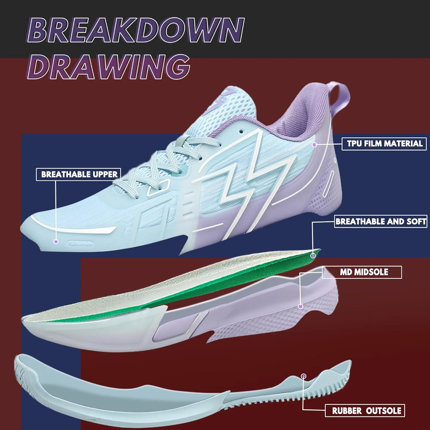Basketball Shoes for Men Lightweight Durable for Outdoor Sports Training Matches
