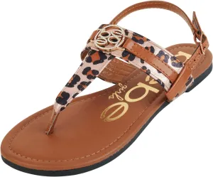 bebe Girls' Sandals - Leopard Print Thong Dress Sandals with Ankle Strap, Open Toe Easter Summer Shoes for Little Girls