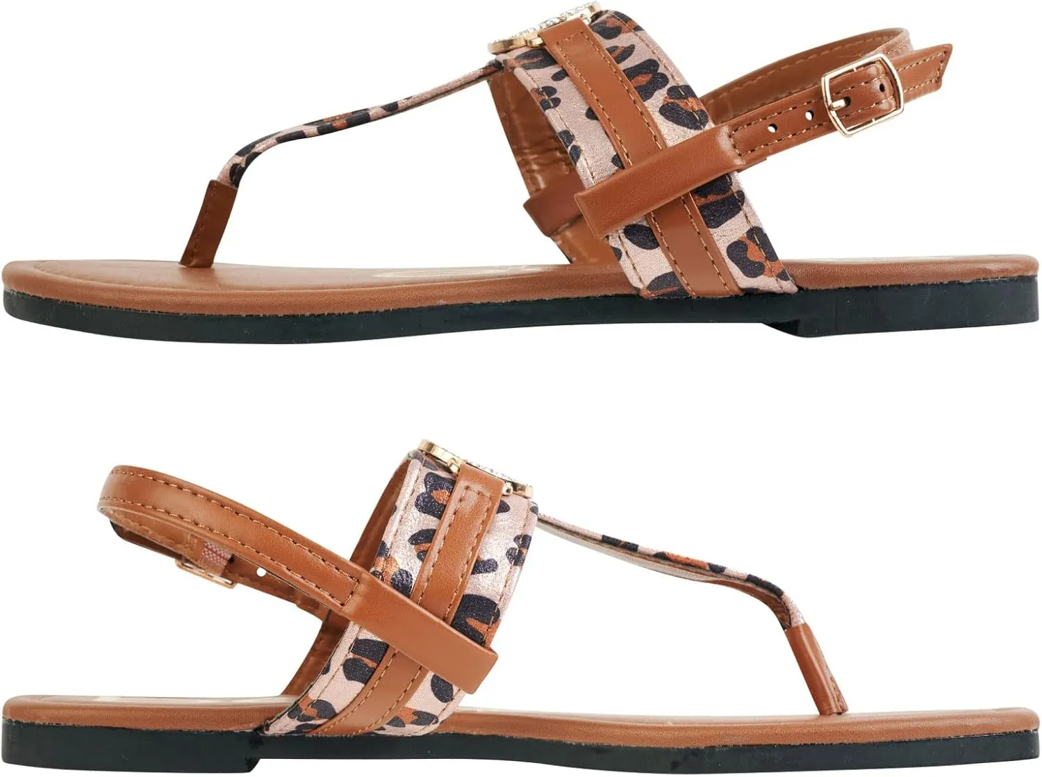 bebe Girls' Sandals - Leopard Print Thong Dress Sandals with Ankle Strap, Open Toe Easter Summer Shoes for Little Girls