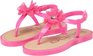 bebe Girls' Sandals - Open Toe Summer Flat Dress Shoes Snap Buckle Sandals with Chiffon Flower Design and Cushioned Sole