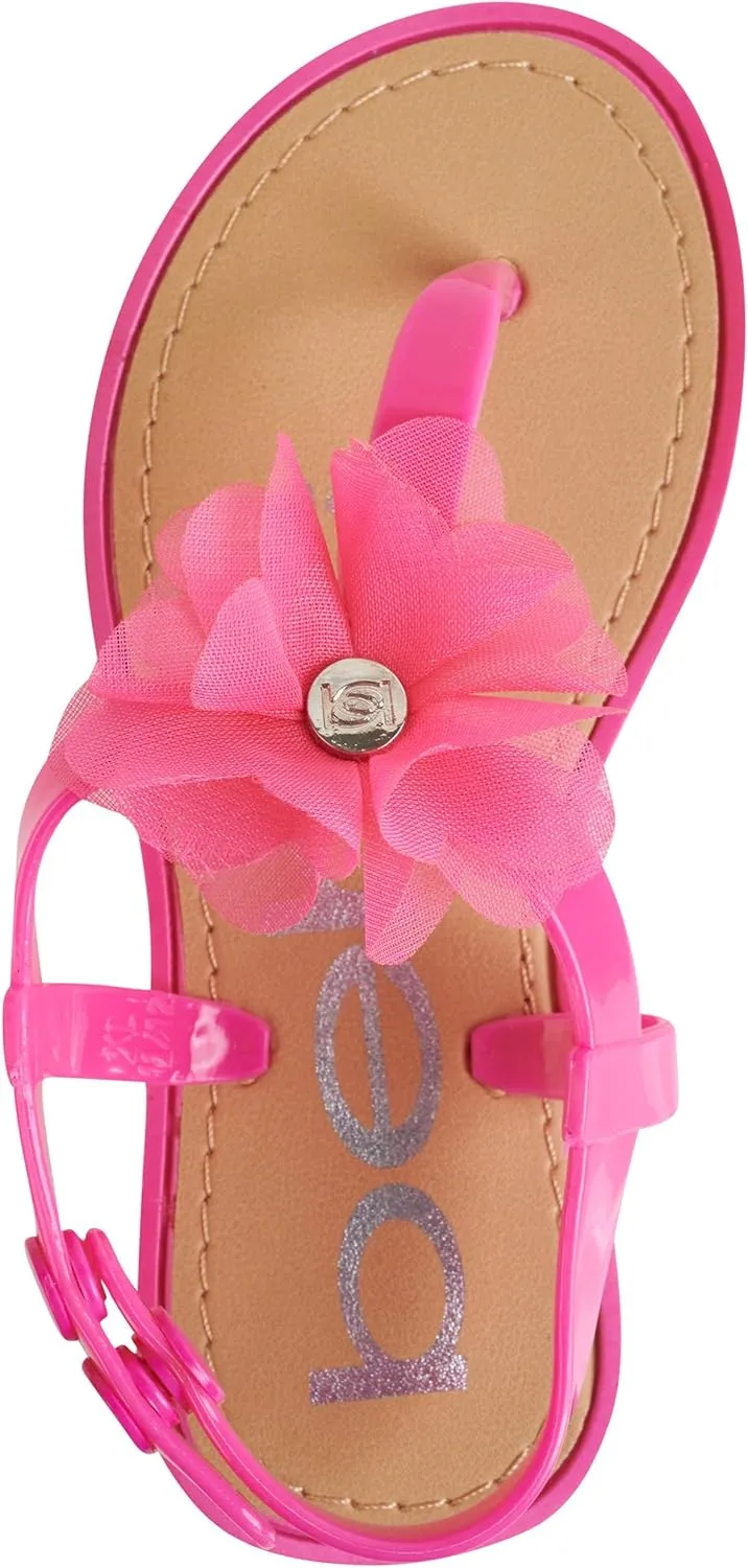bebe Girls' Sandals - Open Toe Summer Flat Dress Shoes Snap Buckle Sandals with Chiffon Flower Design and Cushioned Sole