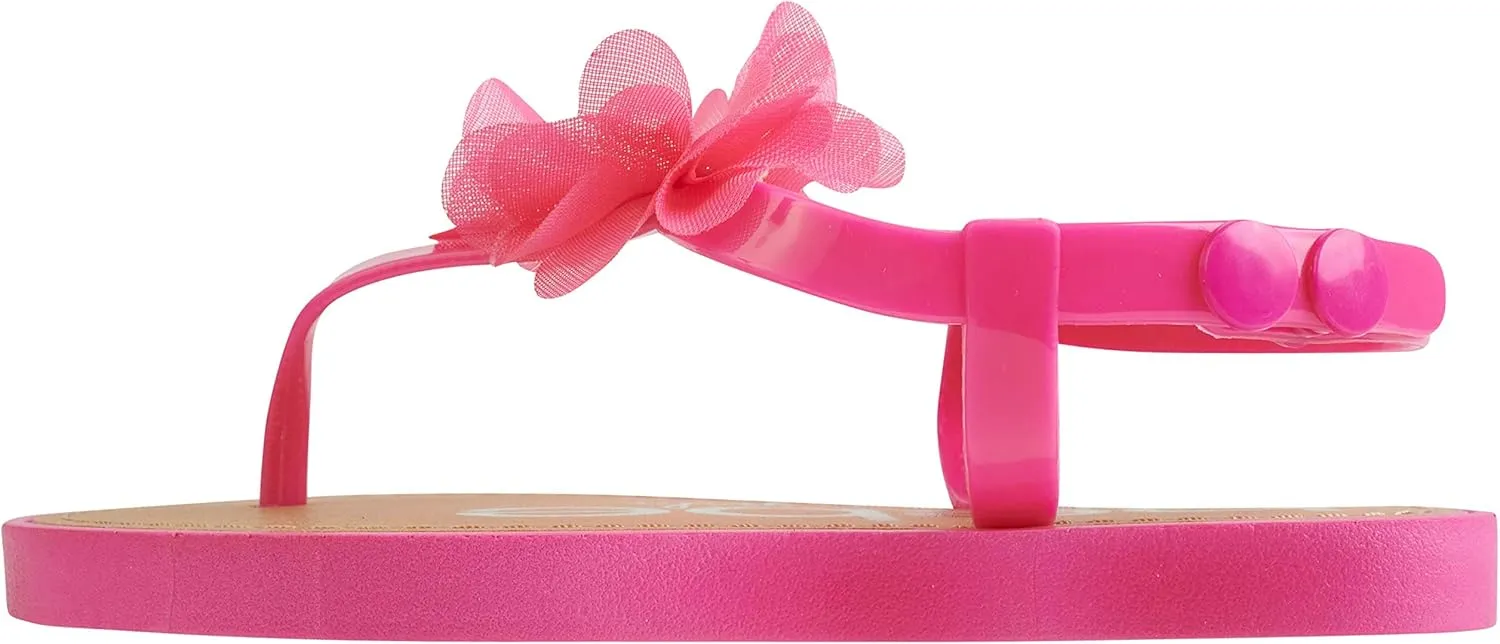 bebe Girls' Sandals - Open Toe Summer Flat Dress Shoes Snap Buckle Sandals with Chiffon Flower Design and Cushioned Sole