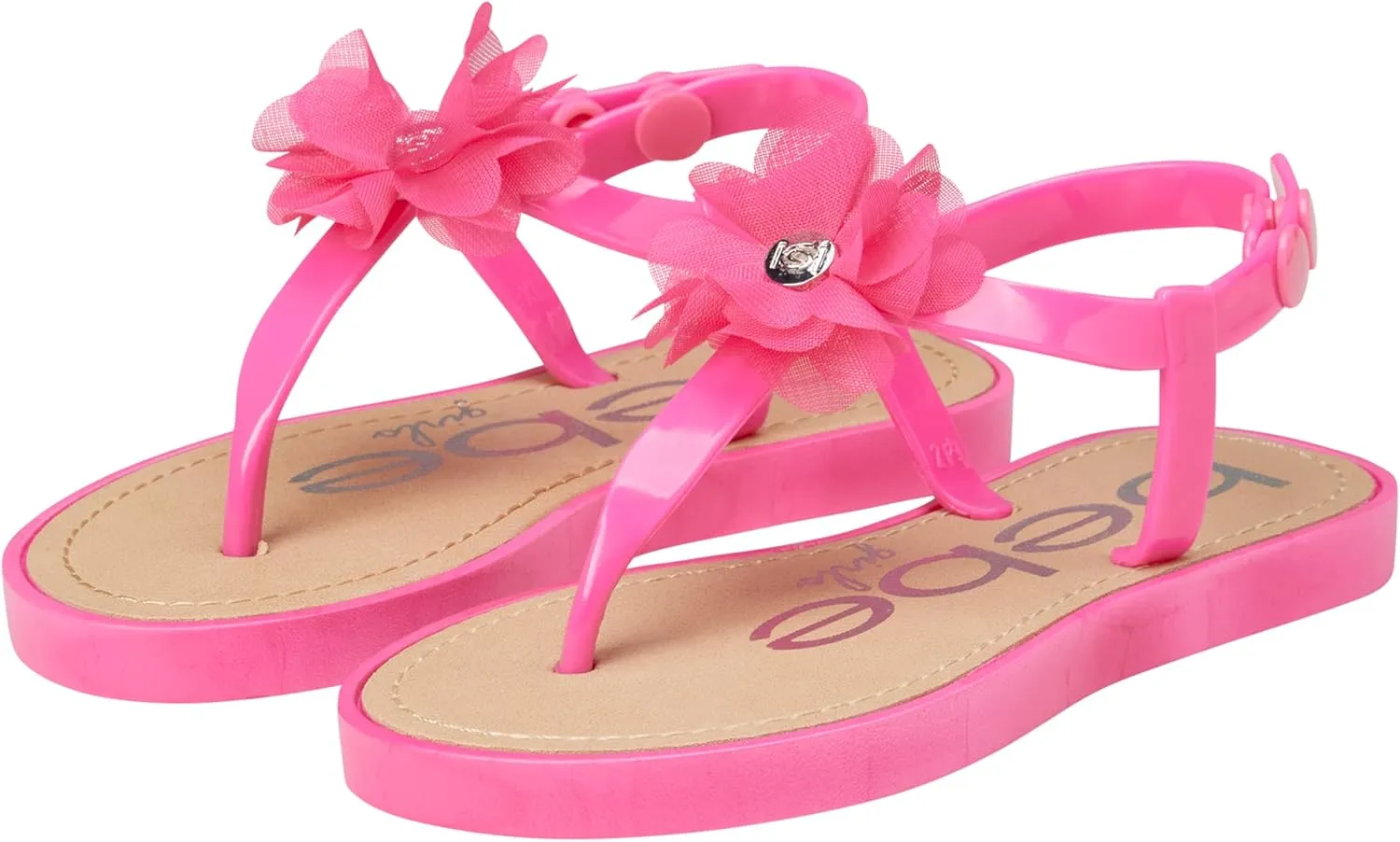 bebe Girls' Sandals - Open Toe Summer Flat Dress Shoes Snap Buckle Sandals with Chiffon Flower Design and Cushioned Sole