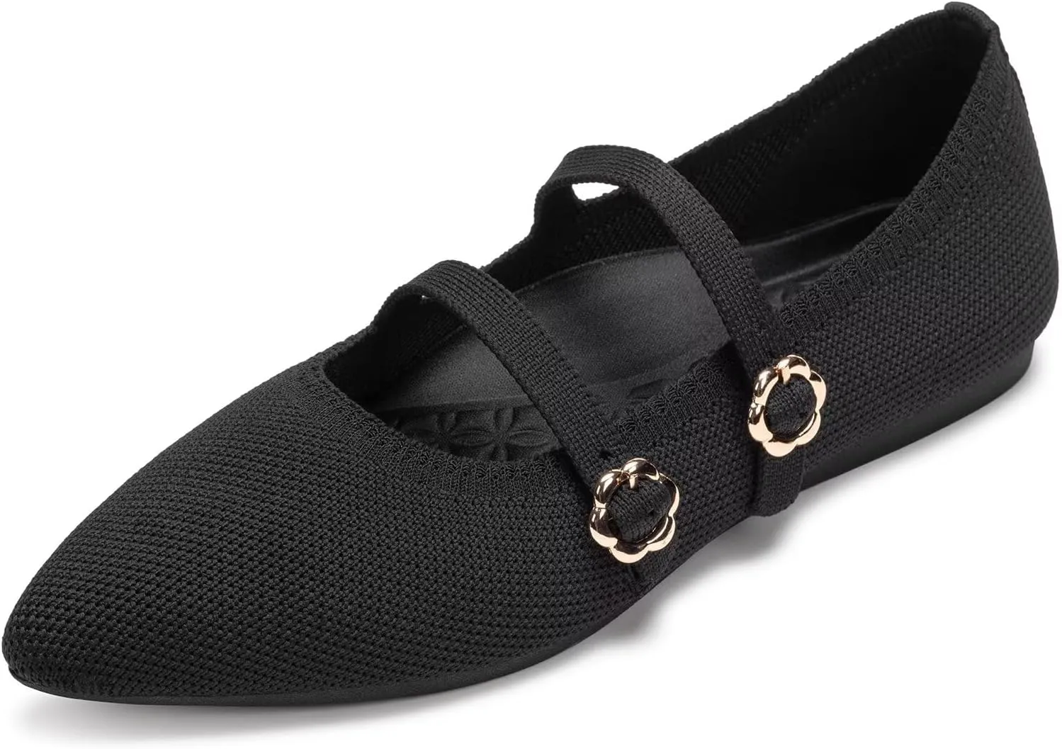 BEJINASH Women's Mary Jane Flat Dressy Knitted Shoes with Double Adjustable Strap Ballets Comfortable for Work Pointed Toe Flats Shoes for Women