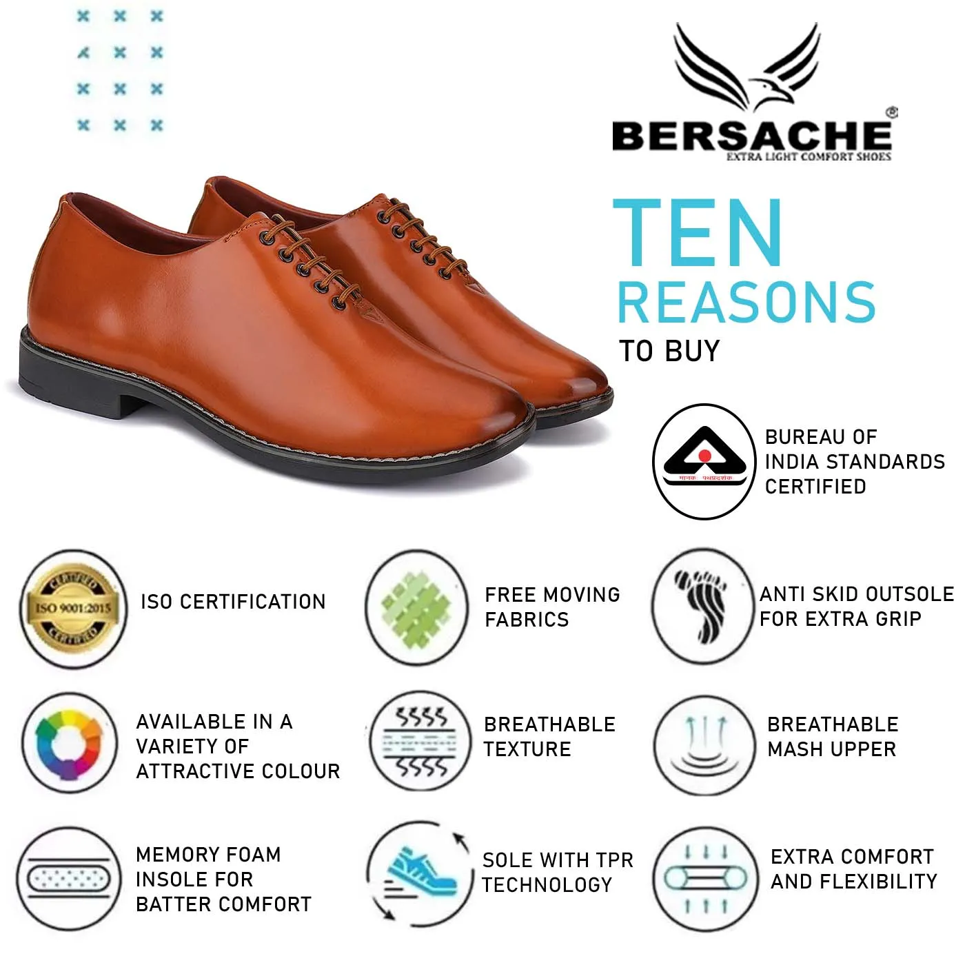 Bersache Comfortable Formal Outdoor Stylish Officewear Partywear Shoes For Men 9102 (Brown)