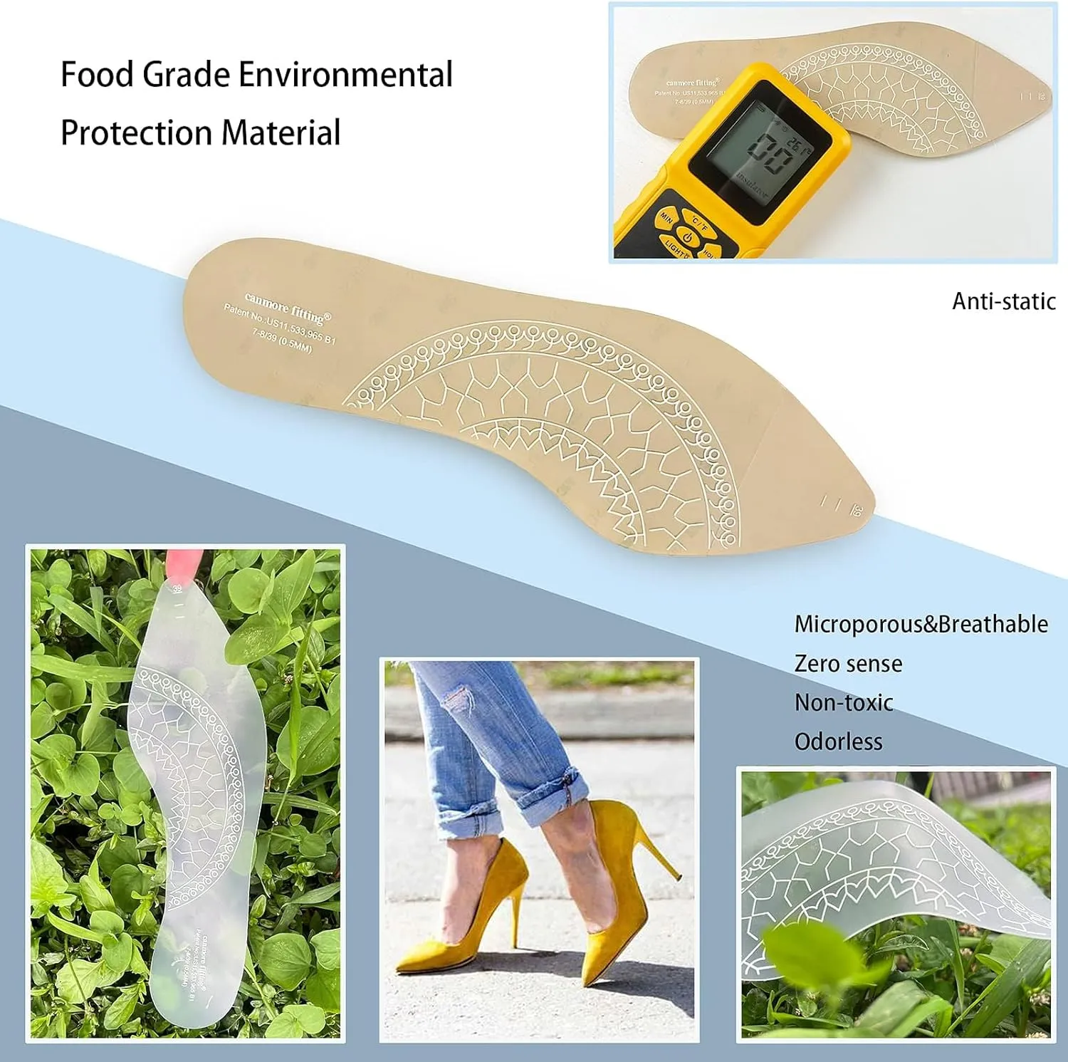 Bionic Fascia Insoles Silicone Self-Adhesive Sticker for High Heel Shoes 0.5MM Keep Comfortable,Non-Slip Anti Odor Resistant,Make Your Shoes More Beautiful(Transparent-2Pair/Pack-42)