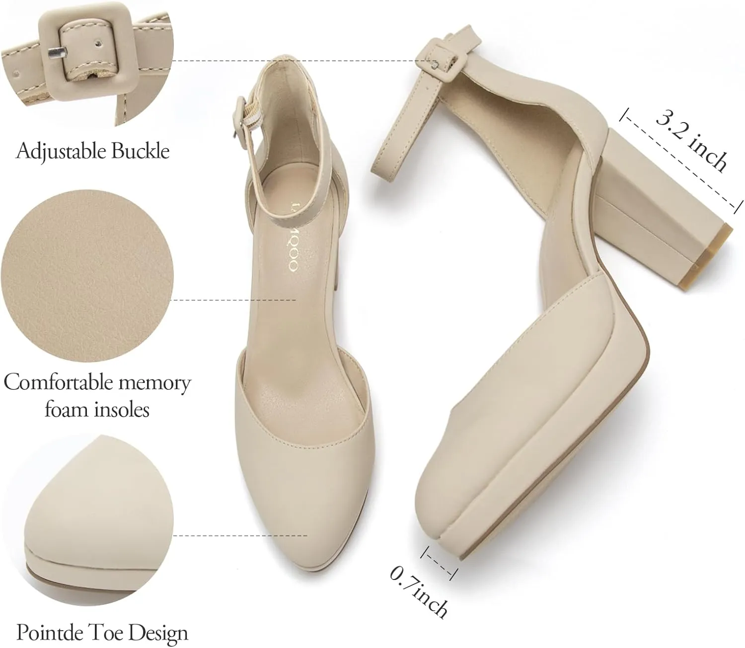 Black Women's Pumps, 3.2 Inch Low Closed Toe Heels,Chunky Heels for Women with Ankle Strap, Soft Dressy Shoes for Office,Wedding, Party