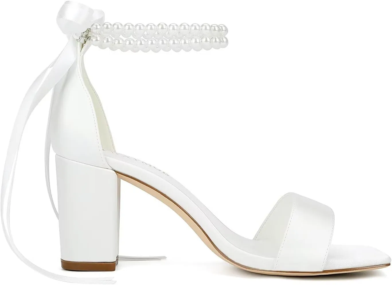 Block Heel Bridal Shoes Open Toe Wedding Shoes for Bride Pearl Heels Wedding Sandals