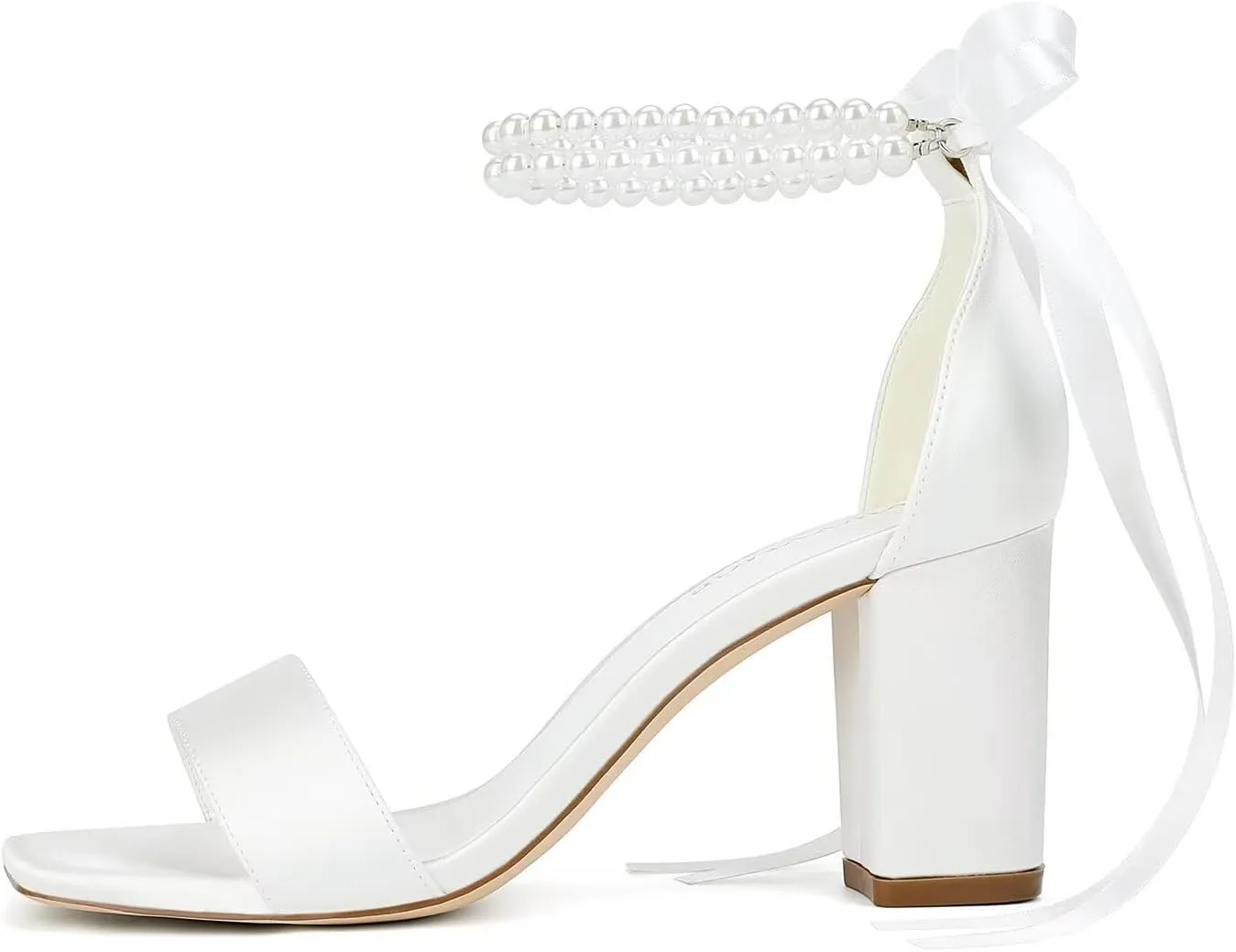 Block Heel Bridal Shoes Open Toe Wedding Shoes for Bride Pearl Heels Wedding Sandals