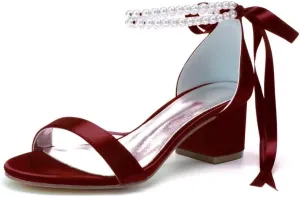 Block Heel Bridal Shoes Pearls Wedding Heeled Sandals Bride Chunky Heels