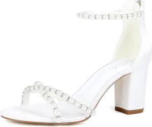 Block Heel Wedding Sandals Bride Wedding Shoes Pearl Heels Bridal Shoes Open Toe Wedding Heels