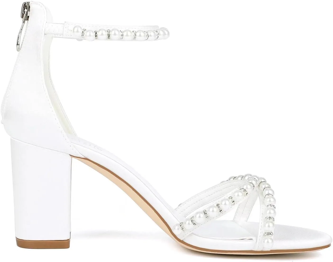 Block Heel Wedding Sandals Bride Wedding Shoes Pearl Heels Bridal Shoes Open Toe Wedding Heels