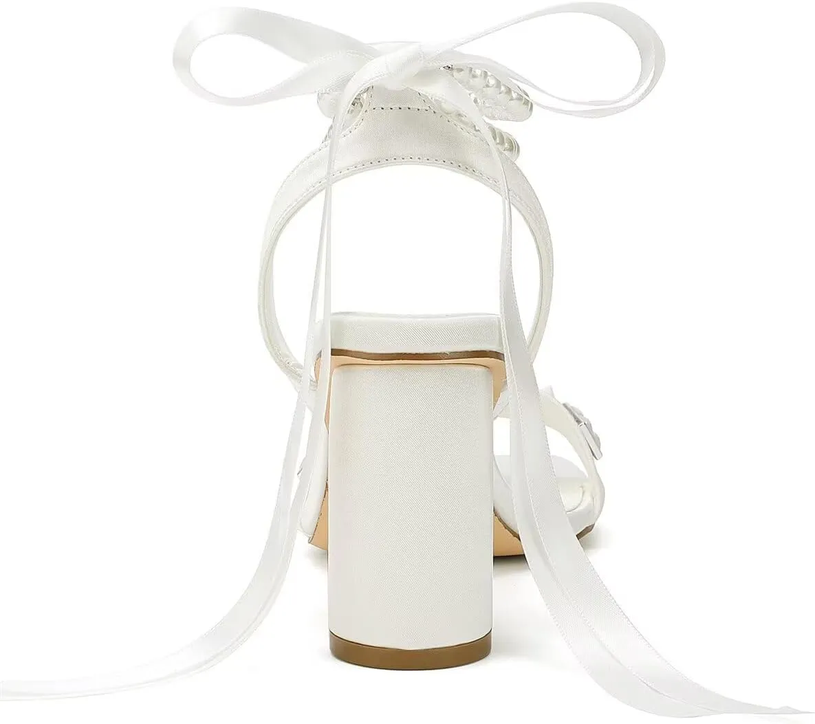 Block Heel Wedding Sandals Open Toe Wedding Shoes for Bride Pearl Heels Studded Bridal Shoes