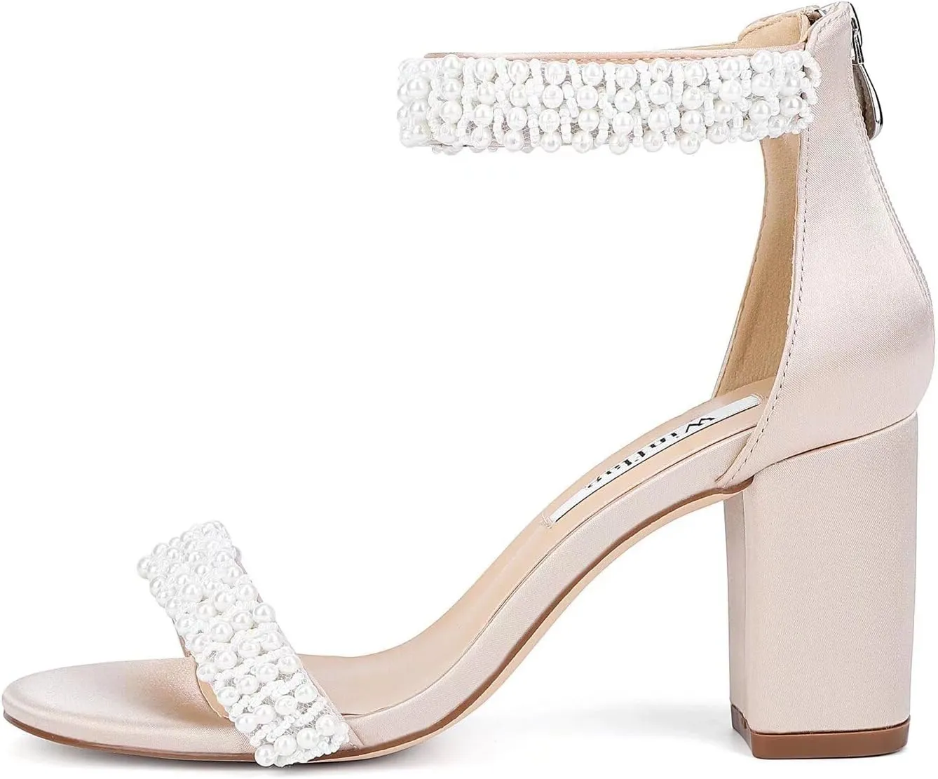 Block Heel Wedding Sandals Pearl Heels Open Toe Wedding Shoes for Bride Bridal Shoes