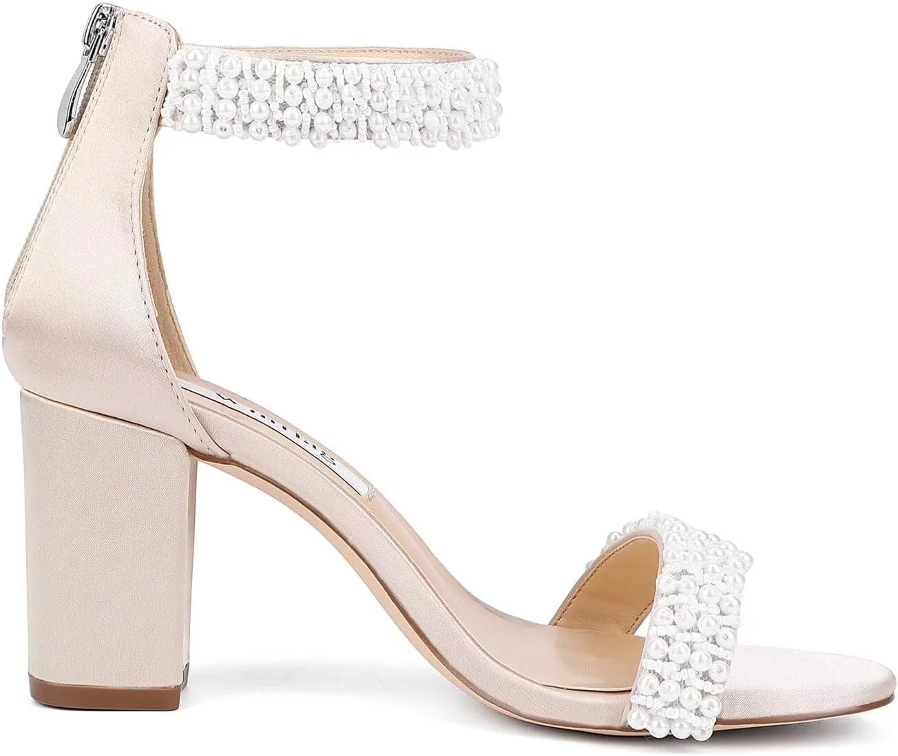Block Heel Wedding Sandals Pearl Heels Open Toe Wedding Shoes for Bride Bridal Shoes