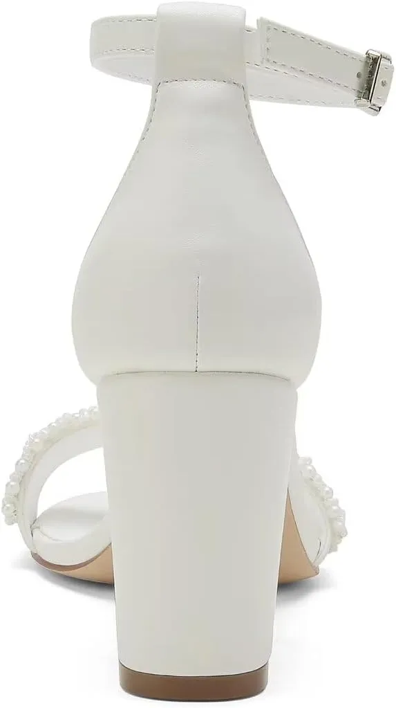 Block Heel Wedding Shoes for Bride Beaded Bridal Heels Wedding Heeled Sandals
