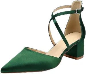 Block Heel Wedding Shoes for Bride Closed Toe Bridal Shoes Ankle Strap Wedding Chunky Heels