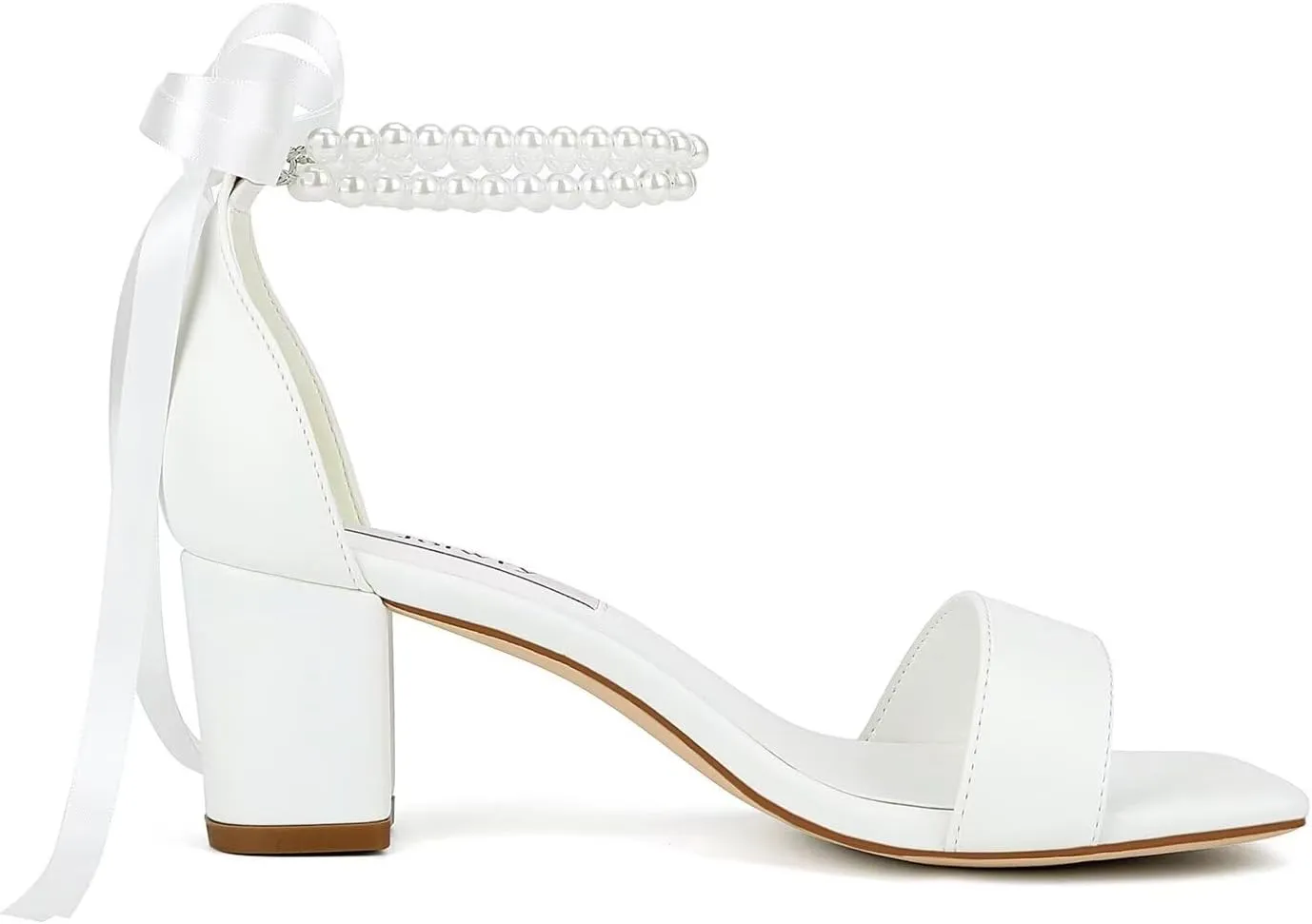 Block Heel Wedding Shoes for Bride Pearl Heels Wedding Sandals Square Open Toe Bridal Shoes
