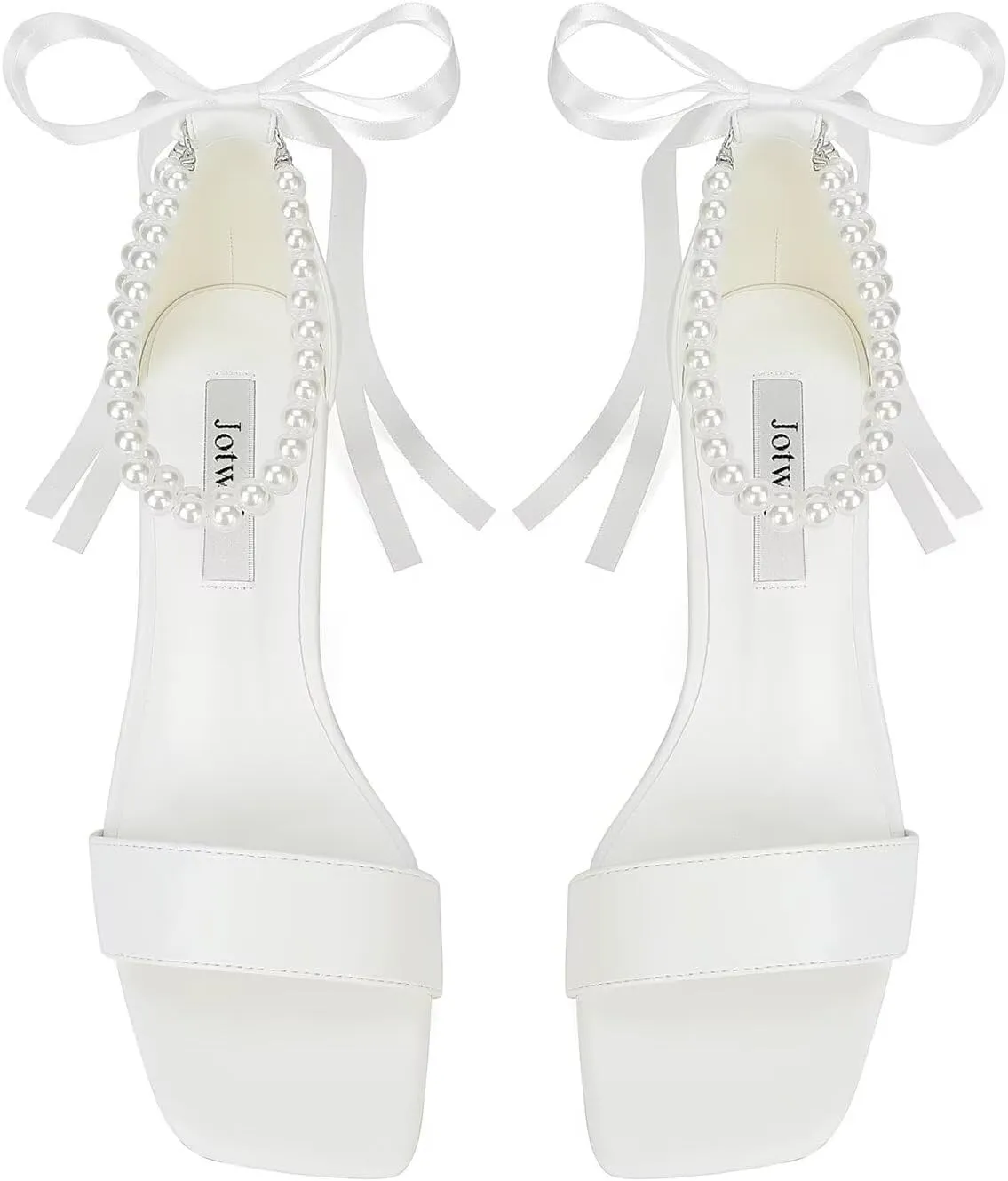 Block Heel Wedding Shoes for Bride Pearl Heels Wedding Sandals Square Open Toe Bridal Shoes