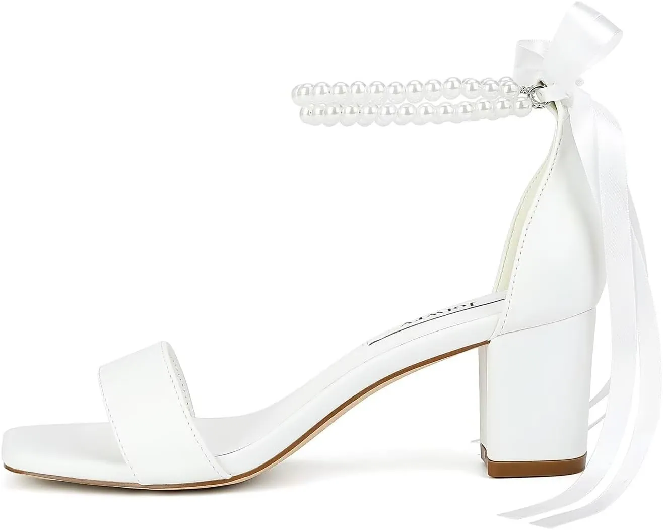 Block Heel Wedding Shoes for Bride Pearl Heels Wedding Sandals Square Open Toe Bridal Shoes