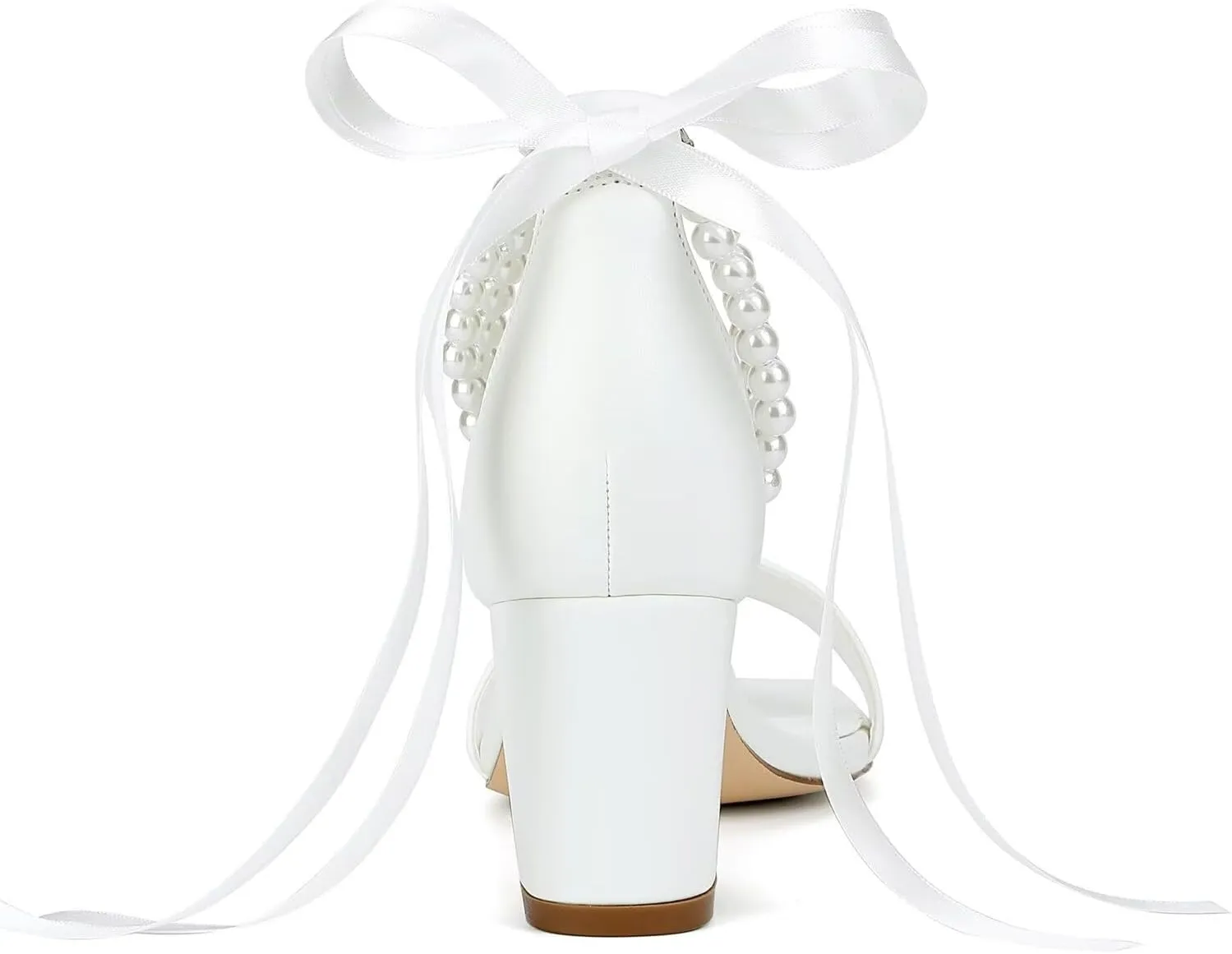 Block Heel Wedding Shoes for Bride Pearl Heels Wedding Sandals Square Open Toe Bridal Shoes